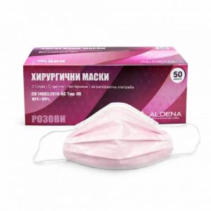 Хирургически маски ALDENA розови 3-пластови Type IIR BFE ≥99% 50 бр.